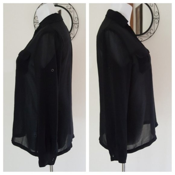 M by Marcus Black Semi-Sheer V-Neck Blouse Top - Picture 4 of 11